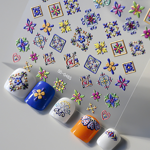 5D patrón bohemio en relieve pegatinas para decoración de uñas Retro elegante bordado estilo bohemio calcomanías de flores suministros de decoración de uñas herramienta - Product Image 6
