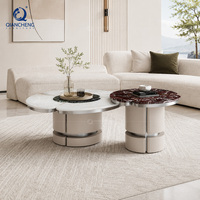 Table basse moderne en marbre naturel avec base en acier inoxydable, mobilier de salon design, fournisseur d'usine