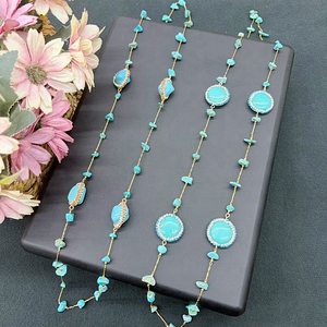 FM-LAN2153 Collana Vintage in Cristallo Naturale con Lunga Catena, Collana con Pietre Blu e Strass, Gioielli da <span class=keywords><strong>Donna</strong></span> all'Ingrosso - Product Image 4