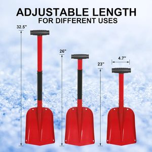 ORIENT 32.5 pouces rouge aluminium léger Sport utilitaire pliant d'urgence <span class=keywords><strong>pelle</strong></span> à <span class=keywords><strong>neige</strong></span> Portable pour voiture coffre traîneaux et <span class=keywords><strong>neige</strong></span> Tubes - Product Image 4