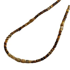 Collier chaîne pour femme en pierre naturelle œil de tigre, perles, plaqué or, design géométrique, style bohème, mode automne-hiver - Product Image 2