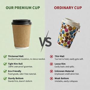 Vaso de Papel Ecológico de Doble Pared Grueso de Lujo P&M con Tapa Negra Impermeable y Logotipo Personalizado para Café, Té, Vino, Agua Mineral - Product Image 6