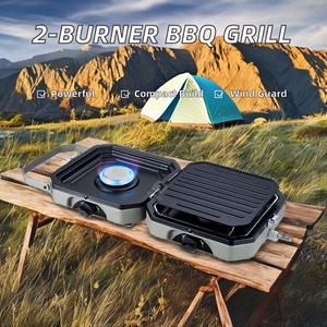 2 Burner Foldable <strong>Camping</strong> Stove with <strong>Griddle</strong> <strong>Propane</strong> Camp Stove Piezo Ignition for Family <strong>Camping</strong> Use - Product Image 3