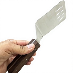 Utensilios de Cocina de Acero Inoxidable, Espátula Pequeña con Orificios, Mango Corto de Madera, Espátula Plana para Voltear - Product Image 3