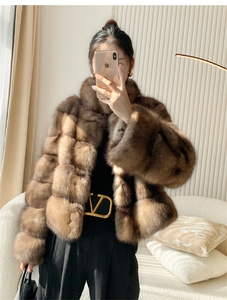 Manteau court de fourrure de zibeline le plus cher de la meilleure qualité avec manches complètes pour la chaleur Couleur marron Design Starlight Style doux - Product Image 3