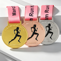 Médailles de course personnalisées en métal, alliage de zinc, émail doux, plaqué or, pour course sportive 5K, marche, marathon, avec ruban