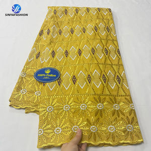 Tissu en dentelle de coton de haute qualité Sinya populaire au Sénégal, broderie en dentelle filet assortie à Aso Oke Auto Gele pour robe de femme - Product Image 6