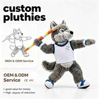 Groothandel op maat gemaakte speerwerper wolf pluche speelgoed OEM atletiek sport dieren knuffel mascotte witte vest atletiekschoenen CE CPC