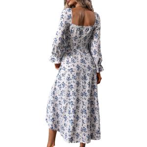 Ropa de Mujer al por Mayor Personalizada, Estilo Informal para Otoño e Invierno, Cintura Natural, Manga Larga, Cuello Cuadrado, Estampado Floral - Product Image 5