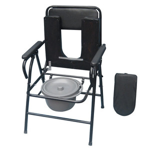 Chaise de toilette pliante noire avec dossier carré et bac à couvercle pour personnes âgées, enceintes, handicapées, usage domestique - Product Image 5