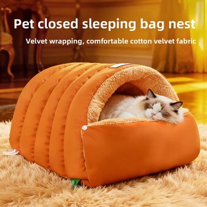Closed <strong>Cat</strong> Nest Sleeping Bag Winter Warm Windproof PP Cotton Semi-Closed Pet <strong>Bed</strong> Washable Cross-Border Wholesale - Product Image 2