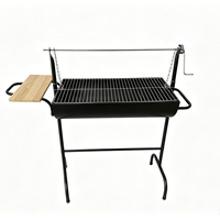 Grand barbecue à baril avec tournebroche et étagère latérale en bois pour jardin