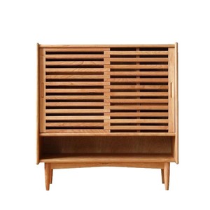 Nordic Solid Wood Shoe Cabinet Cherry Wood <b>Sliding</b> Door Multi Layer Entryway <b>Large</b> Capacity Storage Living Room Cabinet - Product Image 5