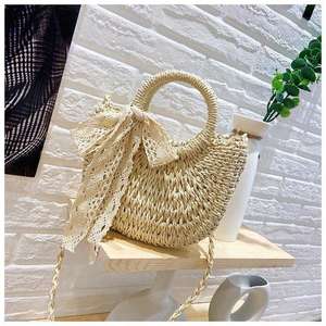 D10R femmes Mini rouge à lèvres sac de rangement paille tissé cylindre ouvert cordon fermeture Polyester doublure compteur femmes sacs fourre-tout - Product Image 3