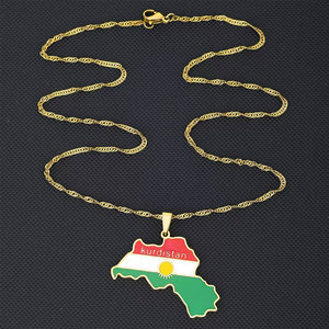 สร้อยคอจี้แฟชั่นหรูหรา สแตนเลส 316L ชุบทอง 14k 18k PVD ลายแผนที่เคอร์ดิสถาน สำหรับผู้หญิง - Product Image 4