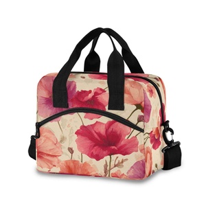 Sac isotherme de pique-nique et de voyage personnalisé hawaïen en polyester rouge à motifs floraux, réutilisable, de haute qualité, 15L - Product Image 1