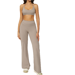 ชุดโยคะพลัสไซส์เนื้อผ้ายืดหยุ่นสูง 6 ชิ้น สายคล้องคอ คอวี กางเกงขาบาน เอวยางยืด โลโก้ด้านหน้าและด้านหลัง - Product Image 2