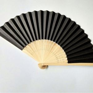 Abanico Plegable de Mano Negro, Tela de Seda Sintética, Estilo Arte Folclórico de Bambú Pintado, Recuerdos para Bodas, Regalos para Baby Shower, Bolsas de Regalo - Product Image 1