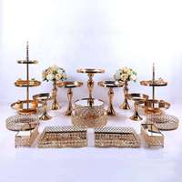 Décorations de table de dessert LUYI, ensemble complet brillant doré, support à gâteau en métal doré à 3 étages, ensemble de plats pour centre de table de mariage