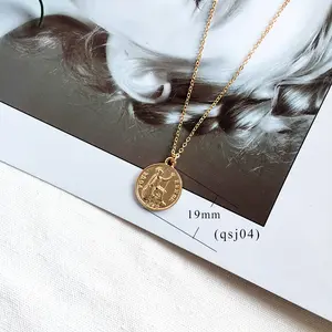 Fashion Roman figures round coin charm necklace for women gifts ancient COINS gold color chain necklace jewelry
