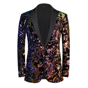 Blazer de Traje de Hombre de Lujo con Lentejuelas Coloridas, Chaqueta de Esmoquin <span class=keywords><strong>Formal</strong></span> con Solapa de Satén y un Solo Botón para Caballeros - Product Image 5