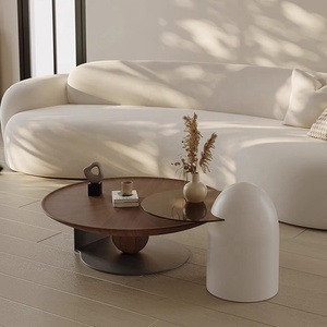 Phong Cách Bắc Âu Mới Sang Trọng Vòng Bàn Cà Phê Đặt Đồ Nội Thất Phòng Khách Với Cơ Sở Bằng Gỗ Và Thủy Tinh Hàng Đầu - Product Image 4