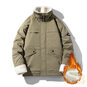 Chaqueta de hombre con logotipo personalizado, acolchada con algodón grueso, cuello vertical, forro de cachemira, combinación de colores. - Product Image 4