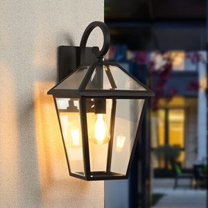 Lanterne murale d'extérieur Db, finition noire, panneaux en verre transparent, résistante aux intempéries, luminaire extérieur vintage, 110 240V - Product Image 3