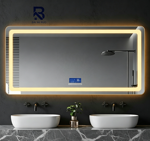 Miroir de salle de bain intelligent Bluetooth à LED sans cadre, rectangulaire, rétroéclairé, anti-buée, 3 couleurs, à intensité variable, pour projets hôteliers - Product Image 1