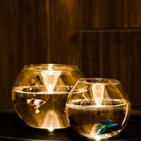 Aquarium en verre transparent circulaire miniature pour poissons rouges, poissons combattants, tortues, art, bureau, maison, petit salon