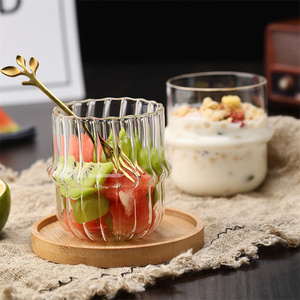 卸売製品パーソナライズされたガラス製品250mlかわいい透明リブ付きガラスデザートカップ - Product Image 3