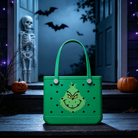 Sac fourre-tout en EVA Vert Vibrant Grinch, imprimé personnage de Noël amusant, grand sac à main pour les fêtes de fin d'année et les sorties quotidiennes
