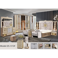 Ensemble de meubles de chambre à coucher en bois au design classique, villa moderne, suite de luxe complète, lit double en cuir king size