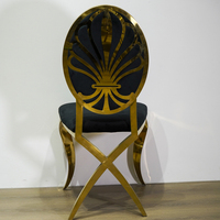 Chaise de salle à manger portable de luxe en acier inoxydable doré avec dossier massif et revêtement en velours noir pour mariage, hôtel, salon, villa, appartement