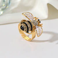 Bague Abeille Vintage Haut de Gamme en Alliage avec Perle, Style Luxe Léger Électroplaqué Unisexe, Bague Ouverte Déclaration Tendance