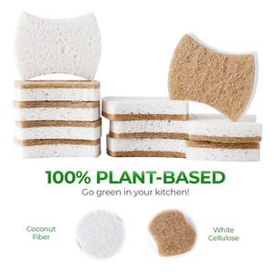 Commercio all'ingrosso eco-friendly in fibra di cocco spugna bianca per uso domestico strumento per la pulizia dei <span class=keywords><strong>piatti</strong></span> da cucina per il lavaggio in materiale di cellulosa - Product Image 2