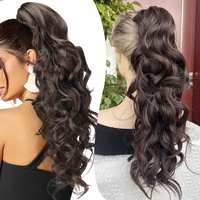 Extensions de queue de cheval synthétiques à pince, en fibre haute température, de bonne qualité, avec grandes ondulations profondes et bouclées, pour femmes