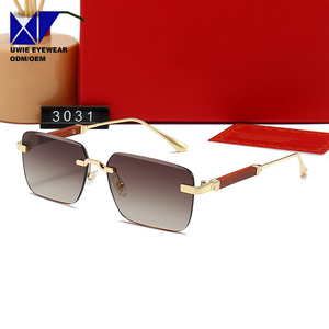 Gafas <span class=keywords><strong>de</strong></span> Sol Rectangulares con Cambio <span class=keywords><strong>de</strong></span> <span class=keywords><strong>Color</strong></span>, Protección UV400, Montura con Aspecto <span class=keywords><strong>de</strong></span> Madera, Sin Aro, Bordes Cortados, Protección para Exteriores para Hombre - Product Image 3