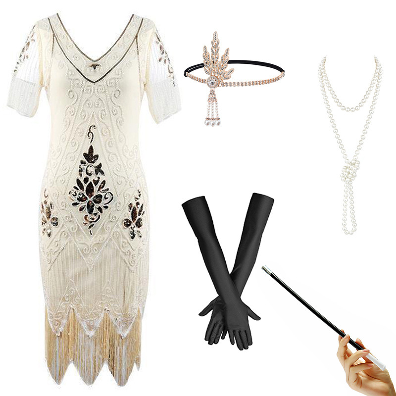 Apricot-colored dress and accessory set