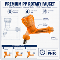 Robinet d'eau transparent en PP orange de Chine, Robinet de puisage en plastique pour l'irrigation des jardins, l'aquaculture domestique, Vente en gros OEM