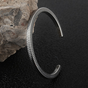 Yunnique Titanium Steel Cuff Bracelet Open Design Textured Steel Color Smile <b>Men</b> Women Jewelry Gift 280709 - Product Image 2