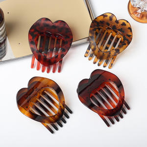 Pince à cheveux bec de canard en plastique, nouvelle collection, forte adhérence, pour chignon, motif cœur plat, accessoire capillaire transfrontalier, vente chaude - Product Image 3