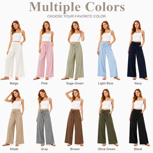 <span class=keywords><strong>Pantaloni</strong></span> Larghi da <span class=keywords><strong>Donna</strong></span> in Lino a Vita Alta <span class=keywords><strong>con</strong></span> Coulisse <span class=keywords><strong>Elastico</strong></span>, <span class=keywords><strong>Pantaloni</strong></span> Palazzo Casual Morbidi Tinta Unita Estivi - Product Image 4