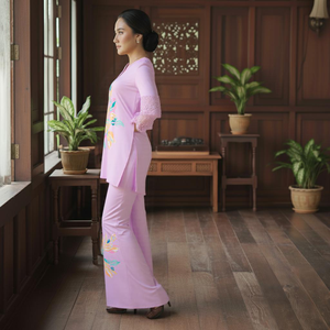 Robe de soirée modeste à traîne maxi en fibre de polyester écologique, tendance Baju Kurung Borong Viral Raya 2025, smocking drapé - Product Image 3