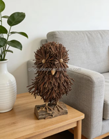 Figurine d'hibou artisanale en brindilles naturelles, statue d'hibou rustique en bois pour la décoration de table ou de ferme