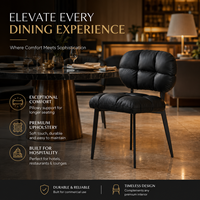 Chaise de salle à manger capitonnée moderne avec assise rembourrée noire et pieds en métal pour hôtel, restaurant, salon