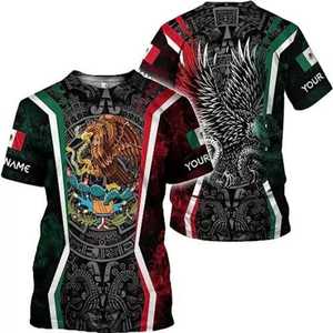 T-Shirt Aquila Azteca Messicana con Design Bandiera Messicana 3D e Opzione Nome Personalizzato - Product Image 1