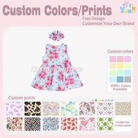 Ensemble assorti personnalisable pour tout-petits, motifs floraux prêts à l'emploi, plus de 2000 couleurs disponibles, robe sans manches à imprimé rose avec nœud pour cheveux