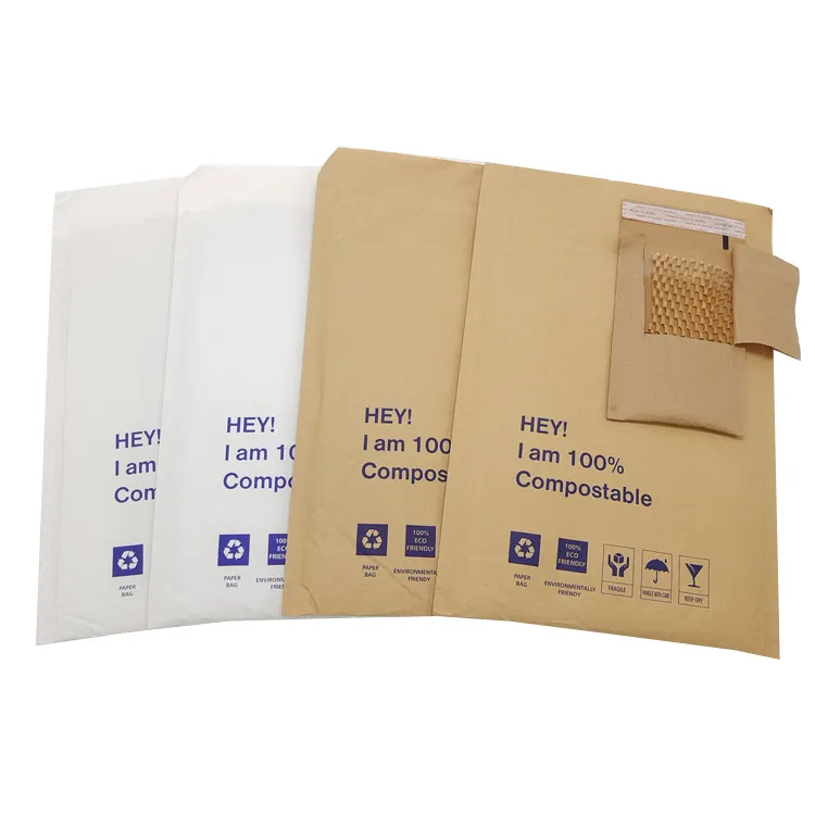 Custom 100% Biodegradable Kraft Paper Mailer Eco-friendly Honeycomb Padded Envelopes Cushion Bag With Envelope For Shipping Kraft Paper Mailer Honeycomb