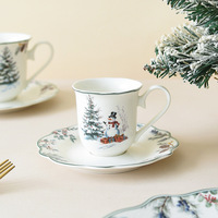 Service de table en céramique de Noël imprimé Forêt des Neiges, Bonhomme de Neige et Élan, compatible micro-ondes et lave-vaisselle, pour la table familiale